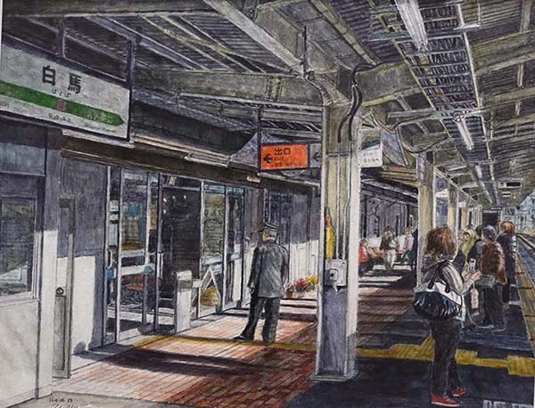 2023年4月　第71回 光陽展　小品会員　市川 義耿　（ｲﾁｶﾜ ﾖｼｱｷ）　　の~びりローカル線の旅　（水）　F8